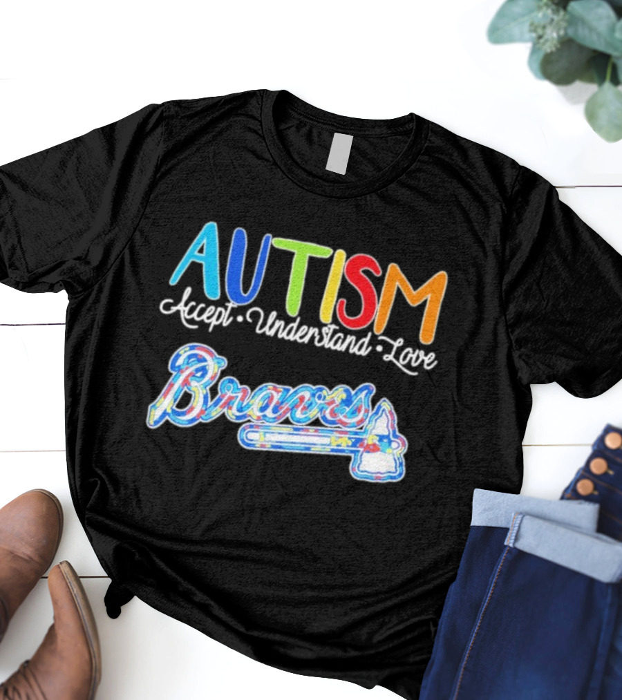 Autism Accept Understand Love Braves Multicolor Text And Baseball Bat Icon T-Shirt