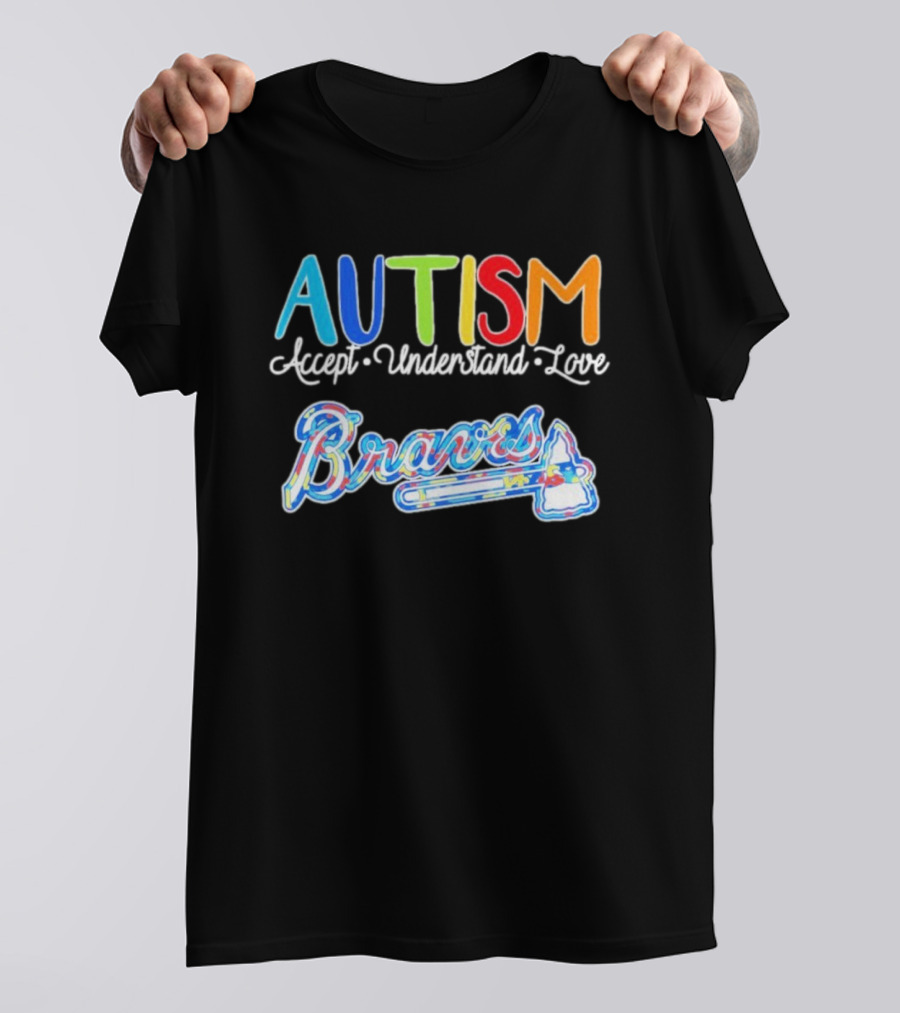 Autism Accept Understand Love Braves Multicolor Text And Baseball Bat Icon T-Shirt