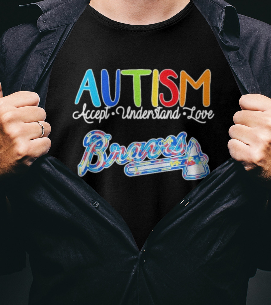 Autism Accept Understand Love Braves Multicolor Text And Baseball Bat Icon T-Shirt