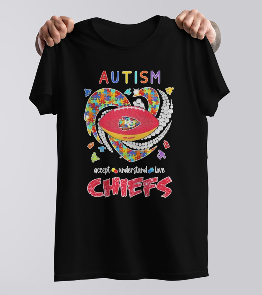 Autism Accept Understand Love Kansas City Chiefs Puzzle Heart T-Shirt