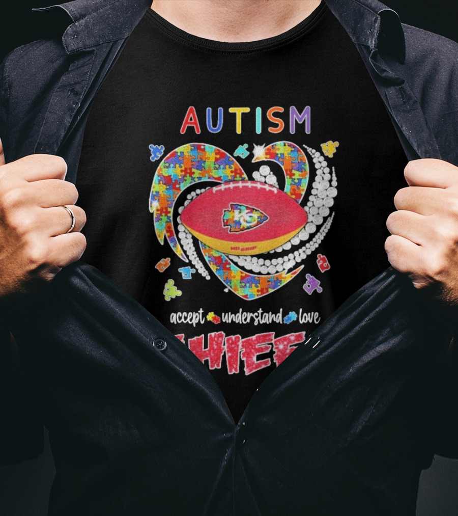 Autism Accept Understand Love Kansas City Chiefs Puzzle Heart T-Shirt