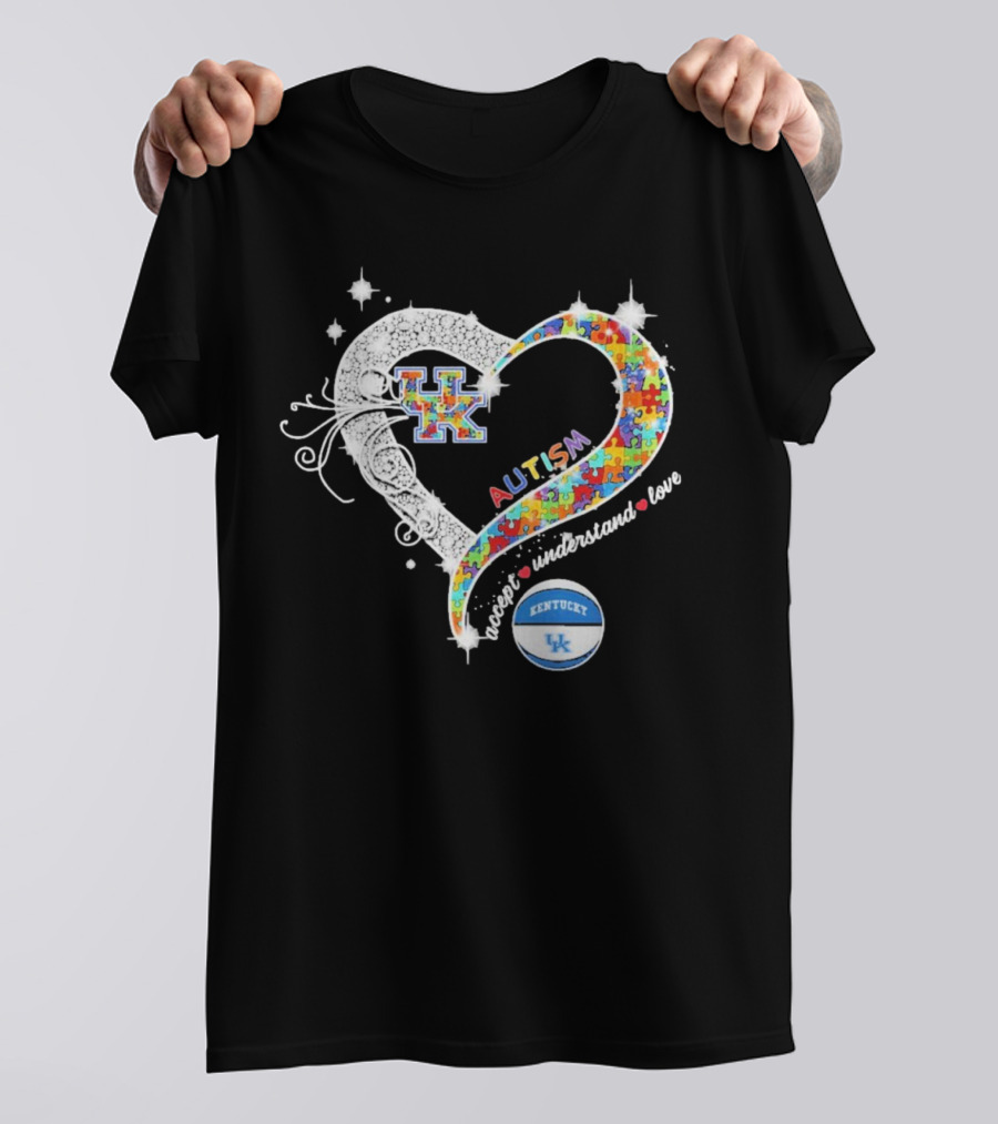 Autism Accept Understand Love Puzzle Heart Kentucky Wildcats UK Basketball T-Shirt