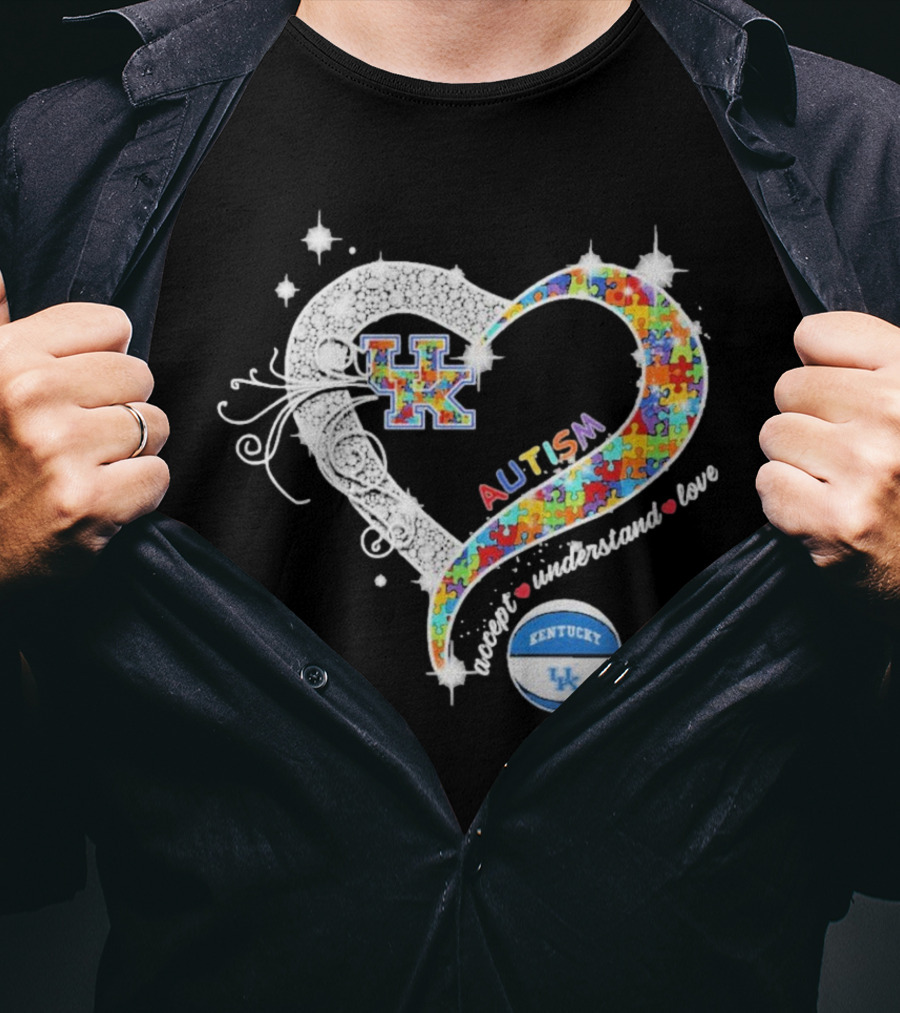 Autism Accept Understand Love Puzzle Heart Kentucky Wildcats UK Basketball T-Shirt