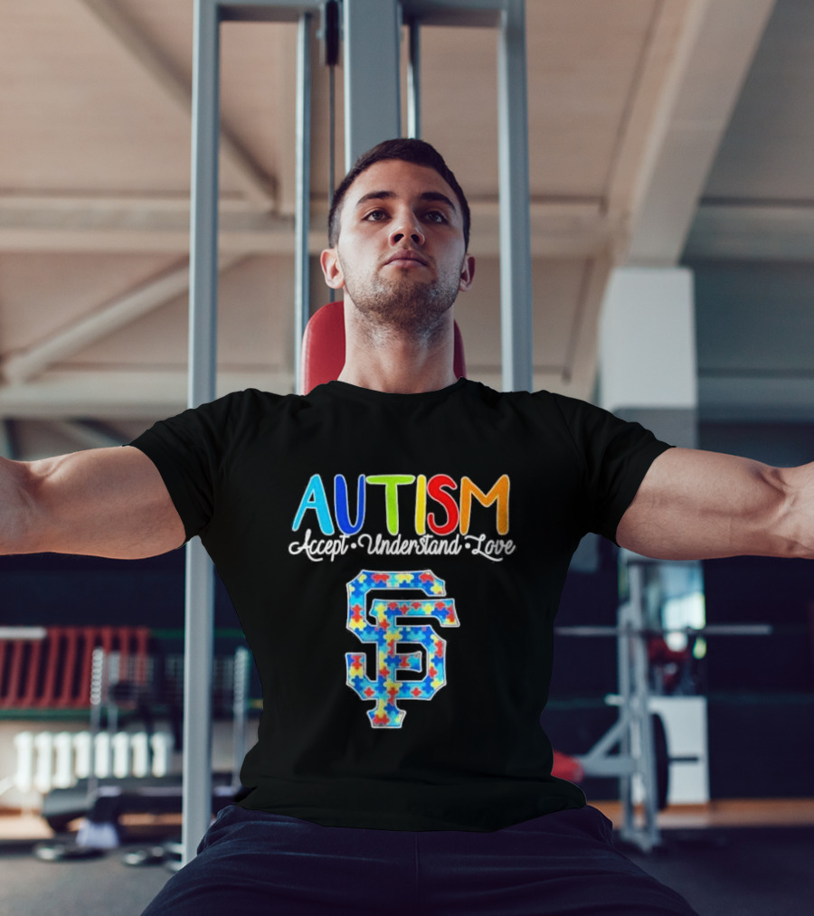 AUTISM Accept Understand Love San Francisco Giants Puzzle Pattern T-Shirt