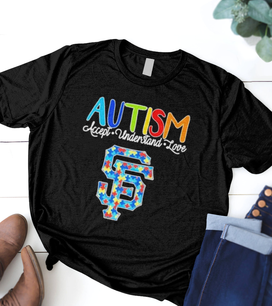 AUTISM Accept Understand Love San Francisco Giants Puzzle Pattern T-Shirt