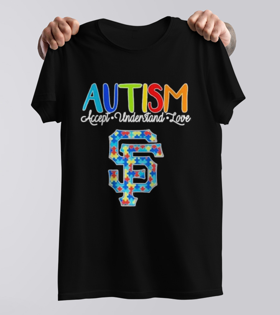 AUTISM Accept Understand Love San Francisco Giants Puzzle Pattern T-Shirt