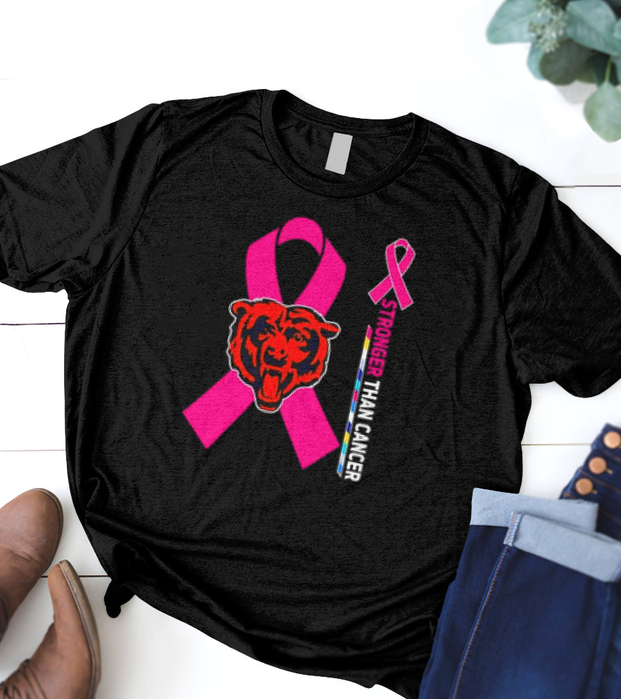 Chicago Bears Pink Ribbon Stronger Than Cancer Awareness T-Shirt