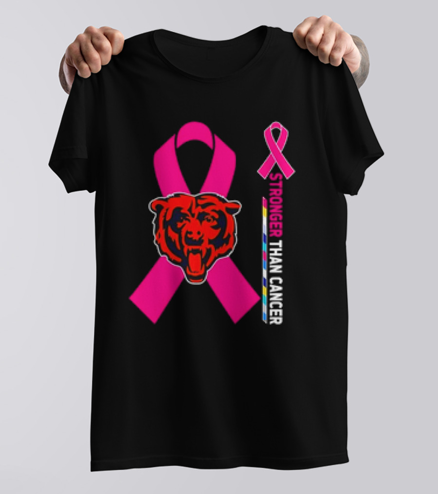 Chicago Bears Pink Ribbon Stronger Than Cancer Awareness T-Shirt