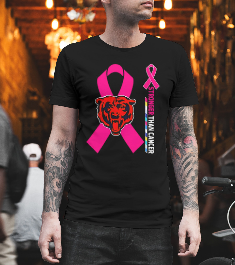 Chicago Bears Pink Ribbon Stronger Than Cancer Awareness T-Shirt