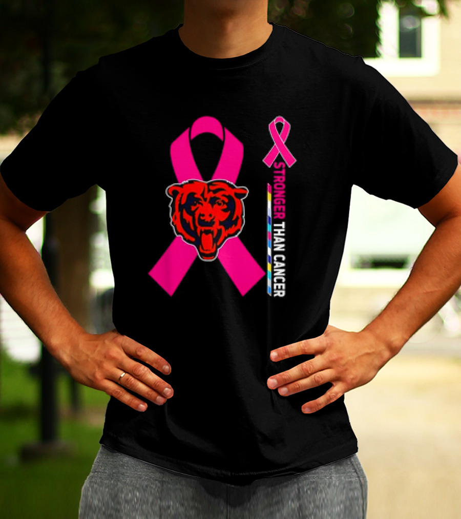 Chicago Bears Pink Ribbon Stronger Than Cancer Awareness T-Shirt