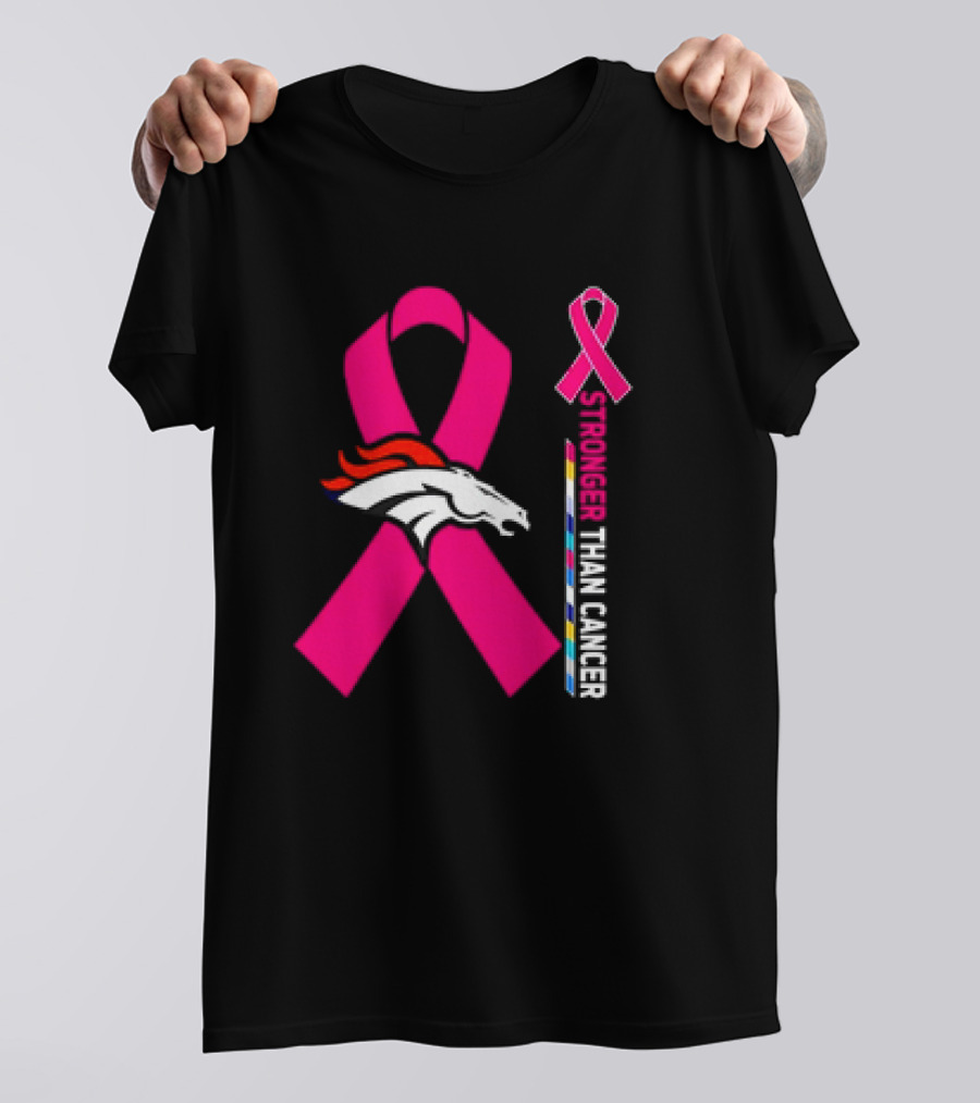 Denver Broncos Pink Ribbon Stronger Than Cancer Awareness T-Shirt