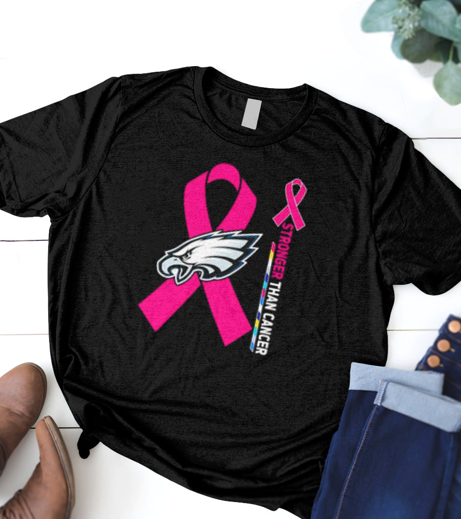 Philadelphia Eagles Breast Cancer Awareness Stronger Than Cancer Ribbon T-Shirt