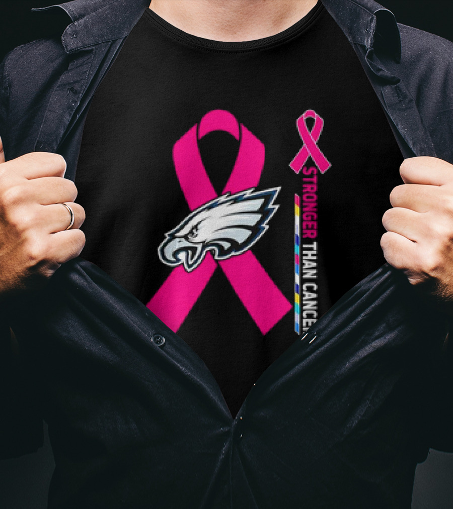 Philadelphia Eagles Breast Cancer Awareness Stronger Than Cancer Ribbon T-Shirt