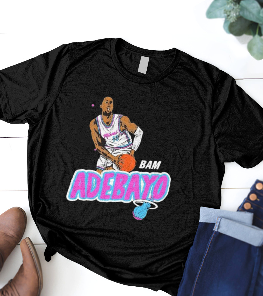 Bam Adebayo Miami Heat Retro Style Caricature With Basketball T-Shirt