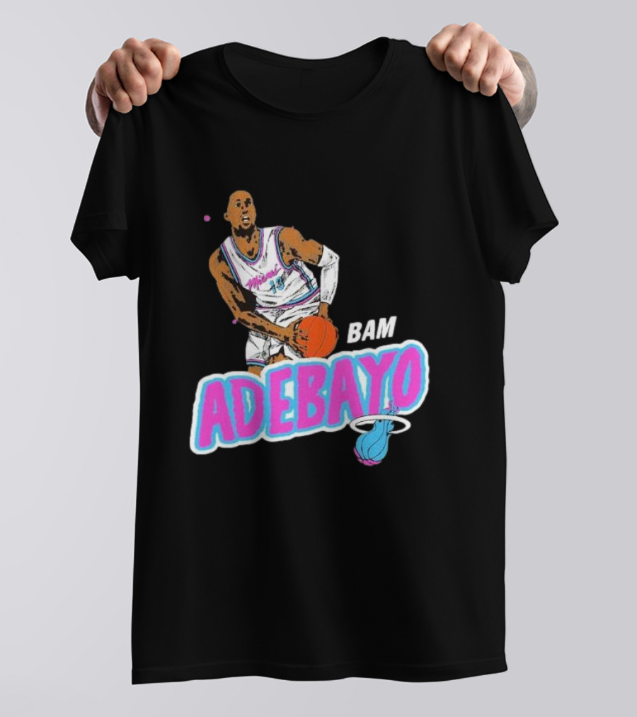Bam Adebayo Miami Heat Retro Style Caricature With Basketball T-Shirt