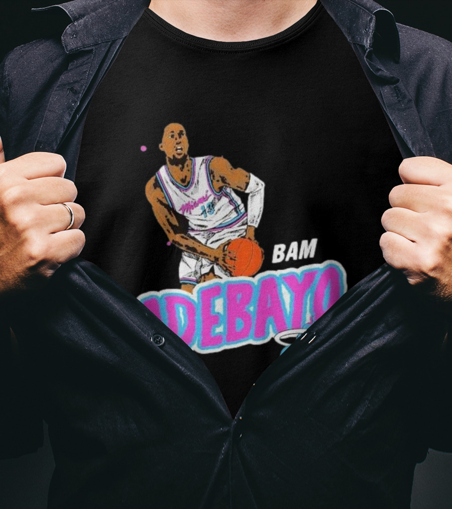 Bam Adebayo Miami Heat Retro Style Caricature With Basketball T-Shirt