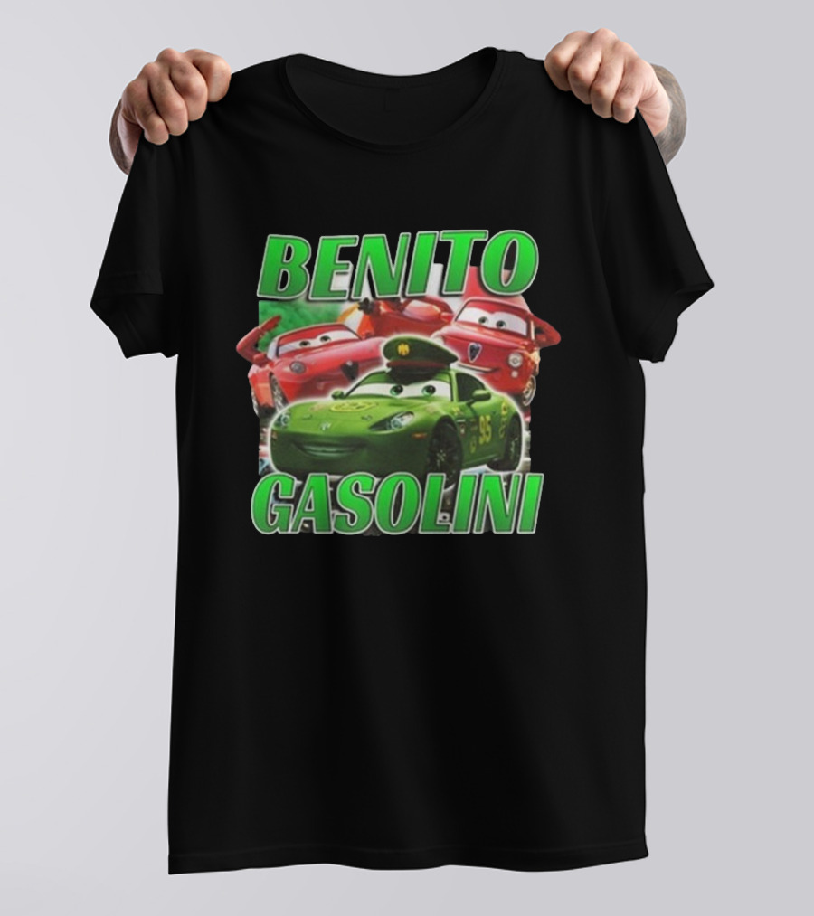 Benito Gasolini 95 Racing Cars Cartoon Crew T-Shirt
