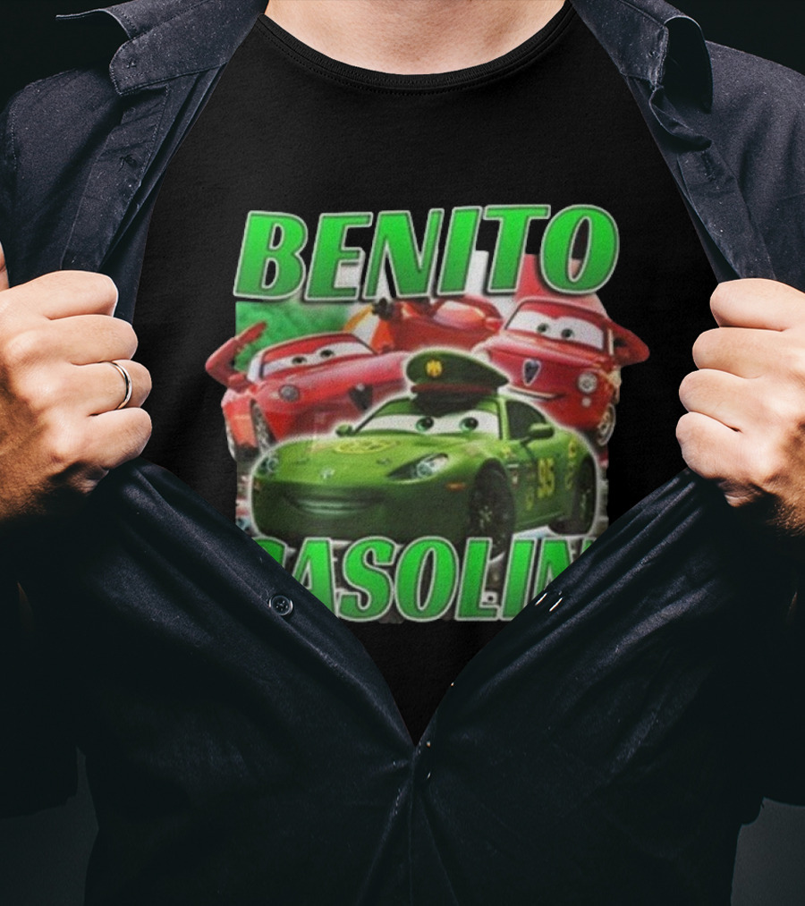 Benito Gasolini 95 Racing Cars Cartoon Crew T-Shirt