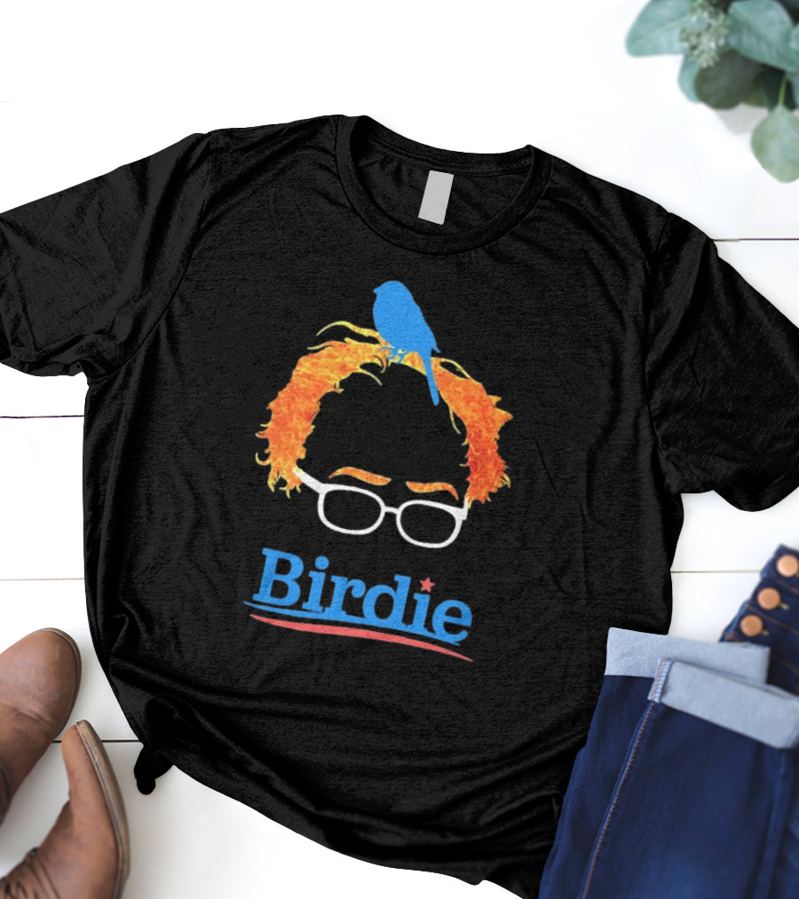 Birdie Sanders Blue Bird With Glasses And Orange Hair T-Shirt