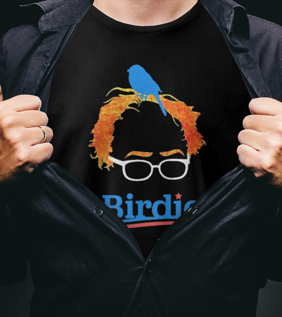Birdie Sanders Blue Bird With Glasses And Orange Hair T-Shirt