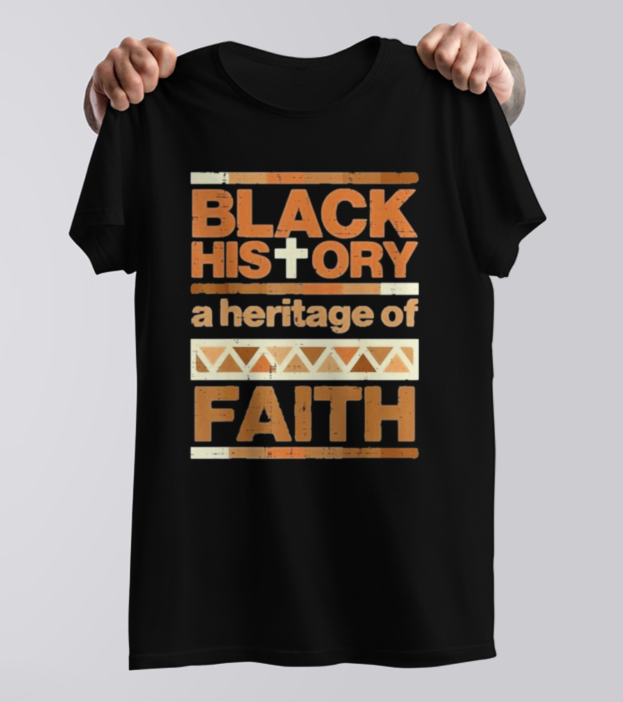 Black History Cross Heritage Of Faith African Pattern T-Shirt