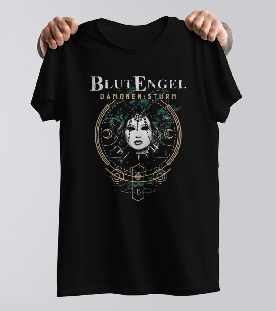Blutengel Dämonen Sturm Crescent Symbol Gothic Face Art T-Shirt