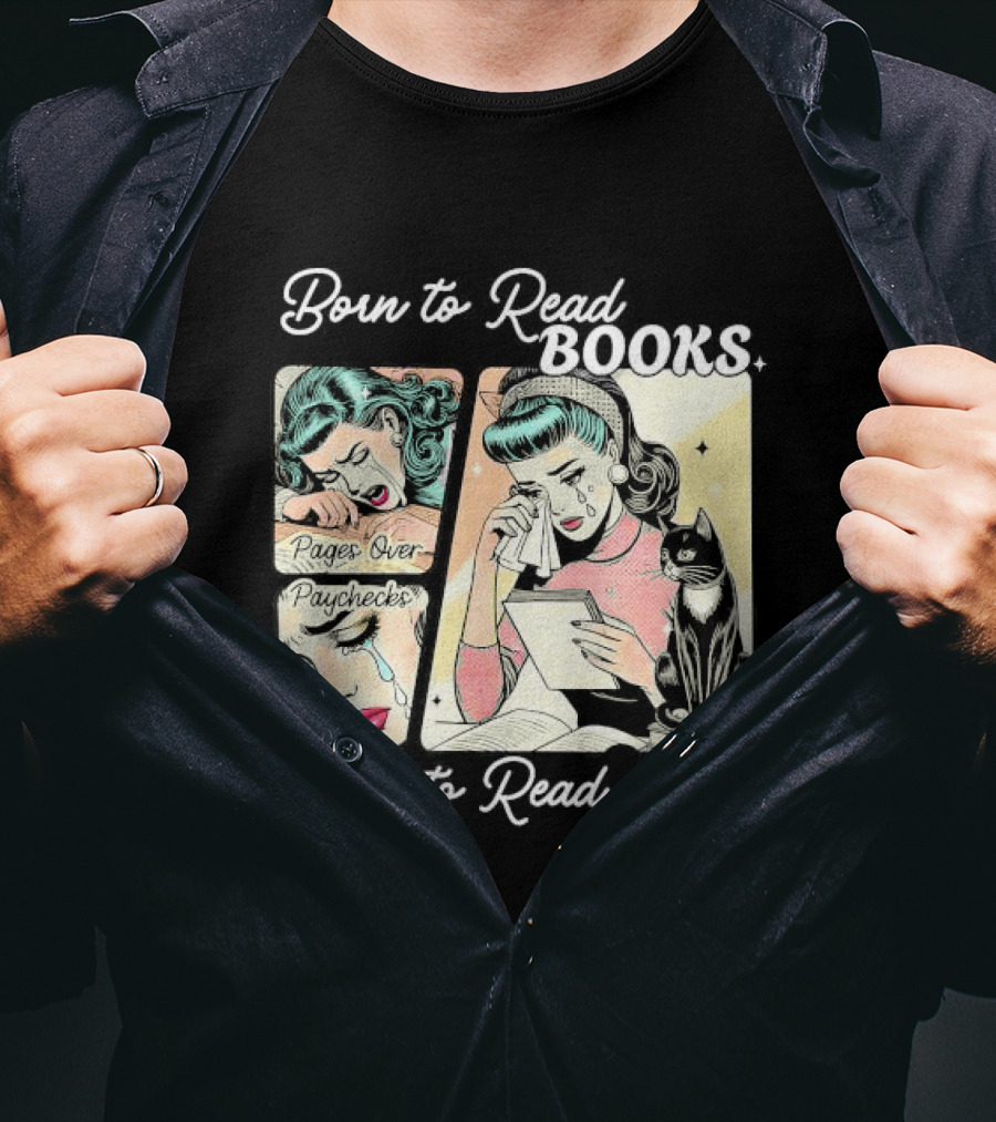 Born To Read Books Forced To Read Emails Retro Comic Style 2025 T-Shirt