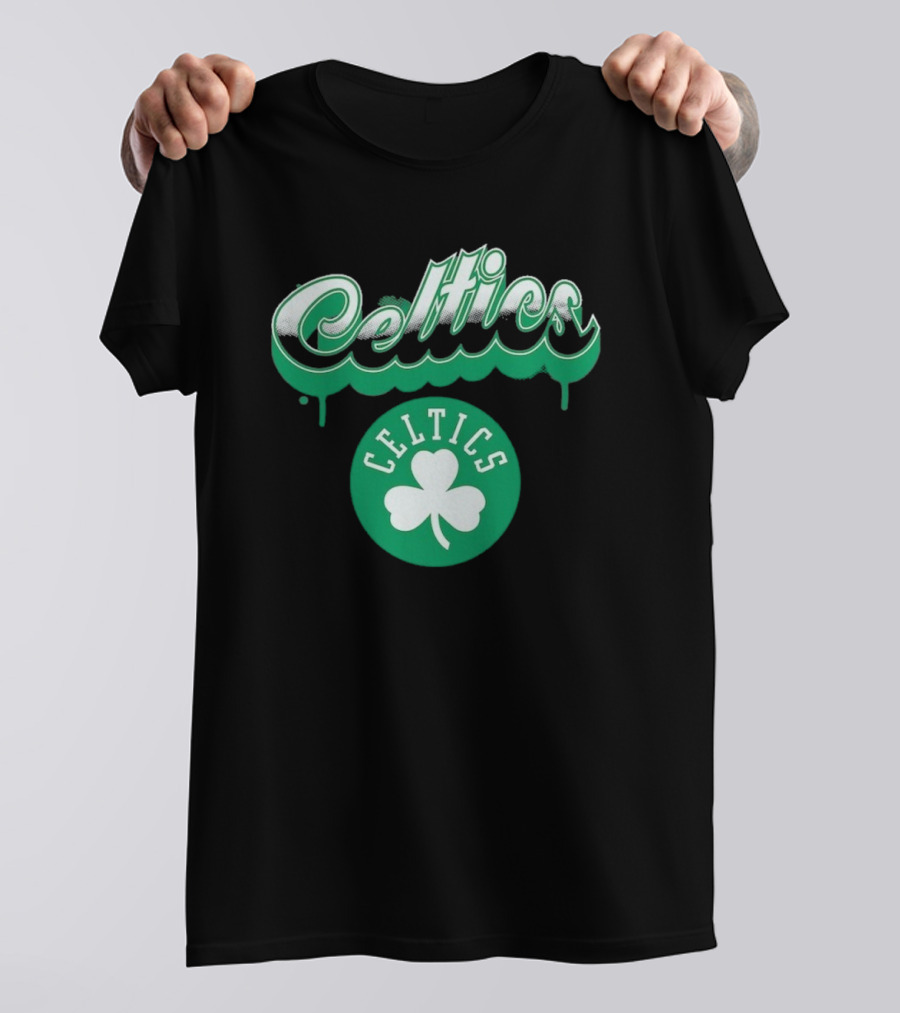 Boston Celtics Bubbly Script Green Clover Emblem T-Shirt