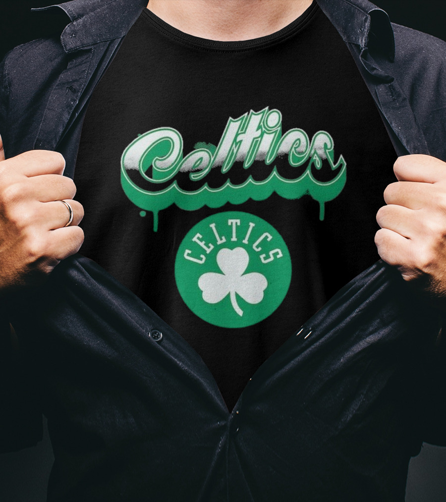 Boston Celtics Bubbly Script Green Clover Emblem T-Shirt