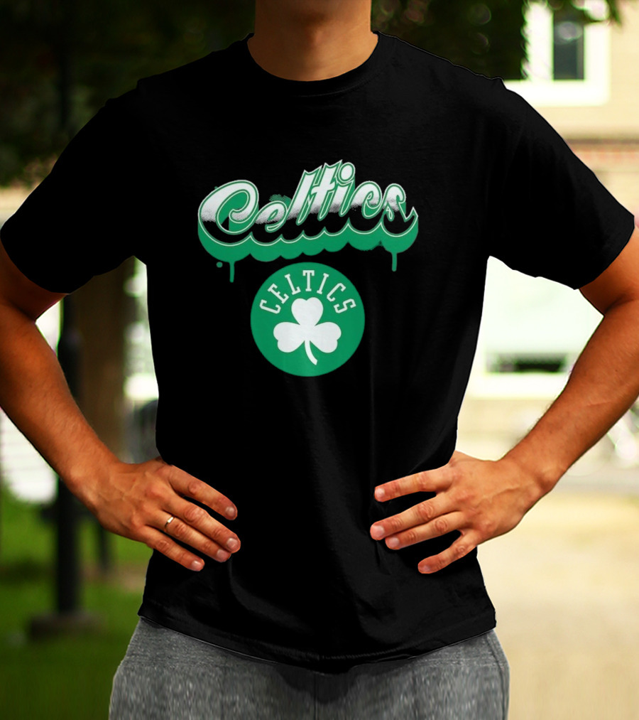 Boston Celtics Bubbly Script Green Clover Emblem T-Shirt