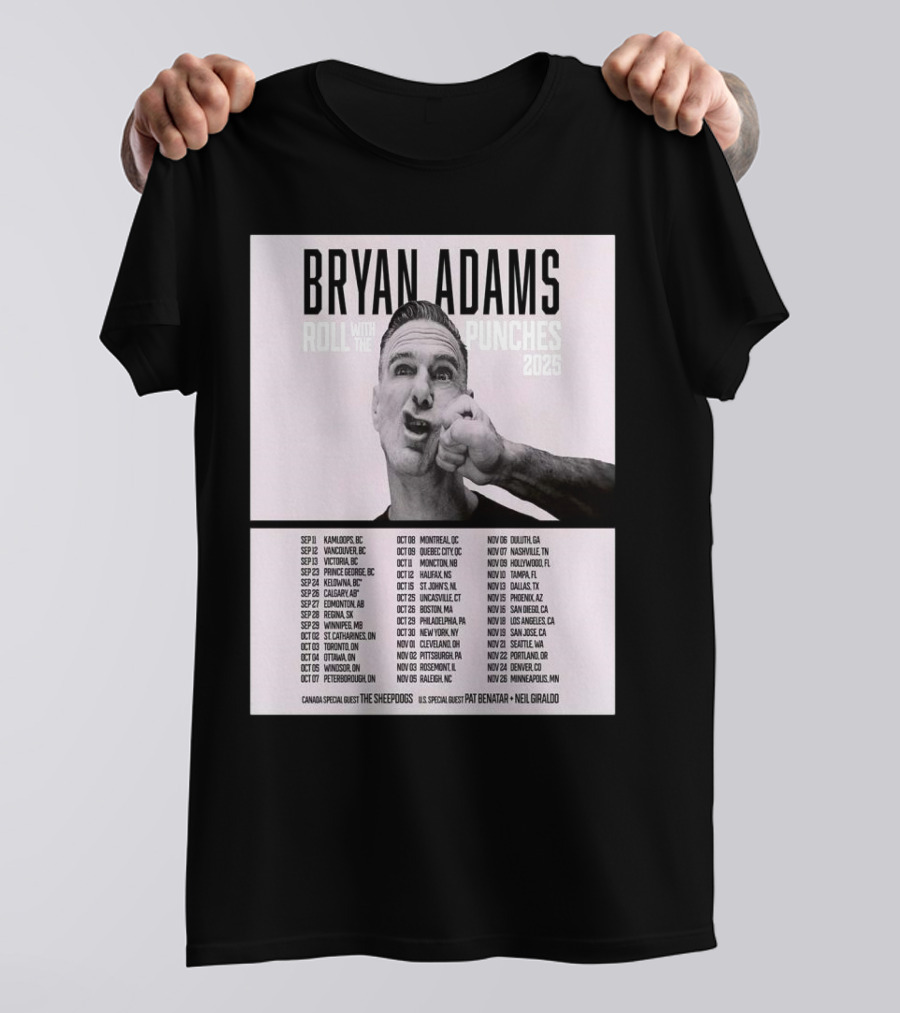 Bryan Adams Roll With The Punches 2025 North America Tour T-Shirt