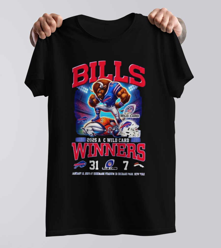 Buffalo Bills 2025 AFC Wild Card Winner Beat Denver Broncos 31-7 Mascot T-Shirt