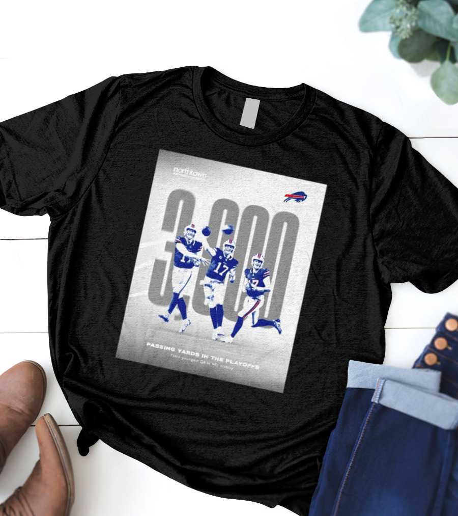 Buffalo Bills 3000 Passing Yards In The Playoffs Third-Youngest QB In NFL History T-Shirt