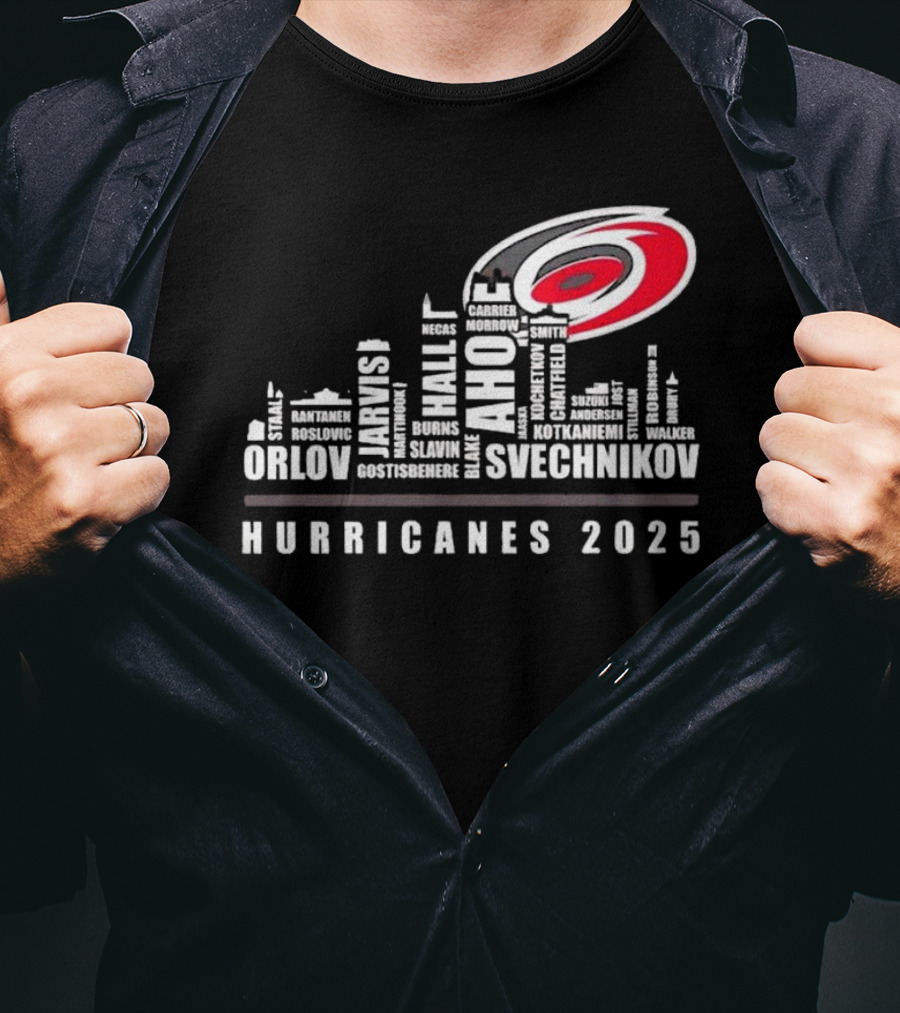 Carolina Hurricanes 2025 Players Names City Skyline T-Shirt