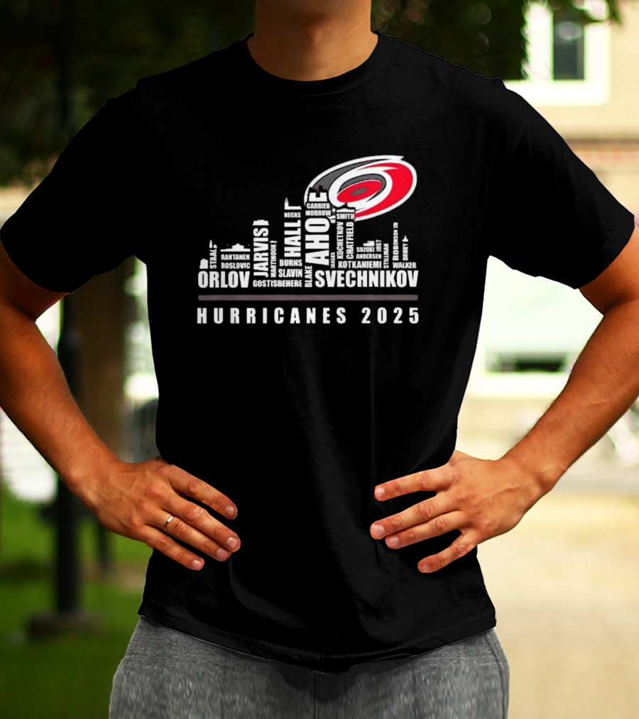 Carolina Hurricanes 2025 Players Names City Skyline T-Shirt