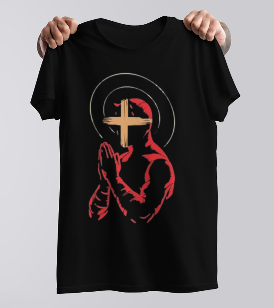 Red Praying Figure With Halo And Cross Conviction T-Shirt