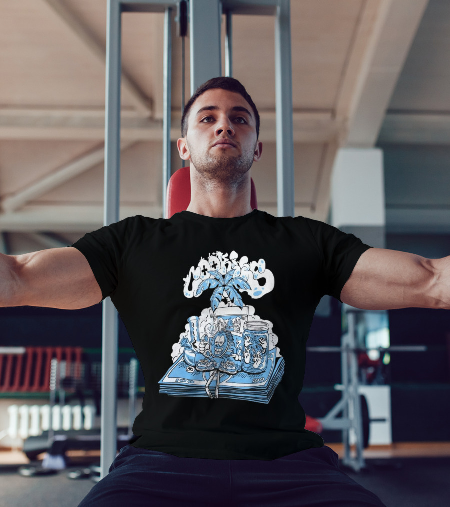 Cookiessf Laid Back Smoking Character With Money And Marijuana Elements T-Shirt