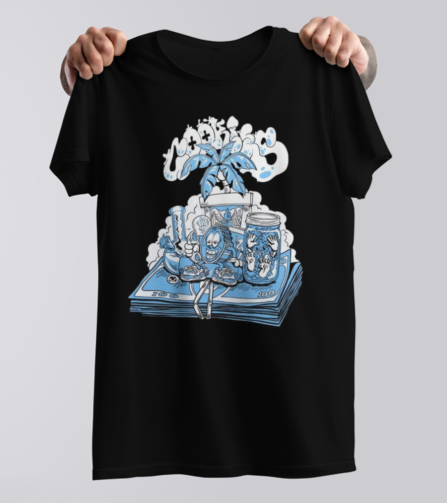 Cookiessf Laid Back Smoking Character With Money And Marijuana Elements T-Shirt