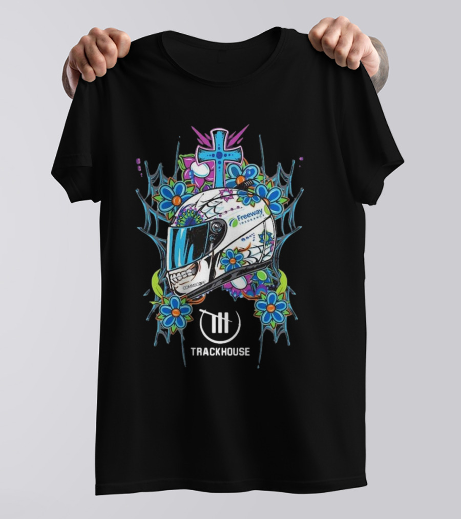 Daniel Suarez Trackhouse Racing Team Collection Black Helmet T-Shirt