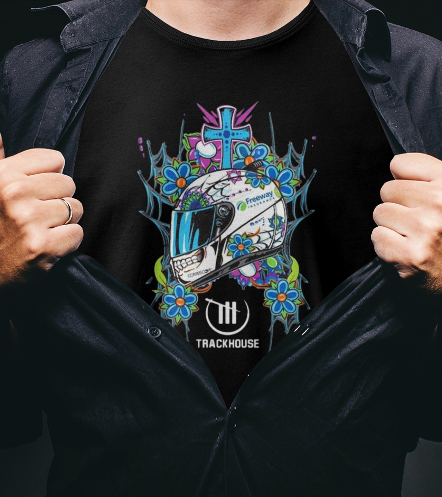 Daniel Suarez Trackhouse Racing Team Collection Black Helmet T-Shirt