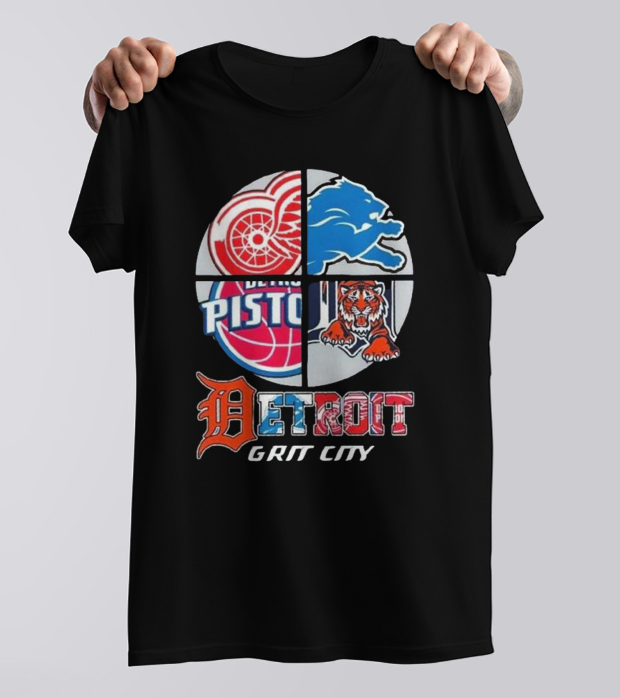 Detroit Grit City Red Wings Lions Tigers And Pistons Logo 2025 T-Shirt