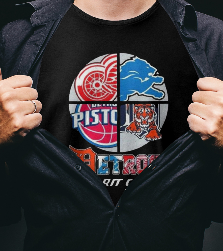 Detroit Grit City Red Wings Lions Tigers And Pistons Logo 2025 T-Shirt