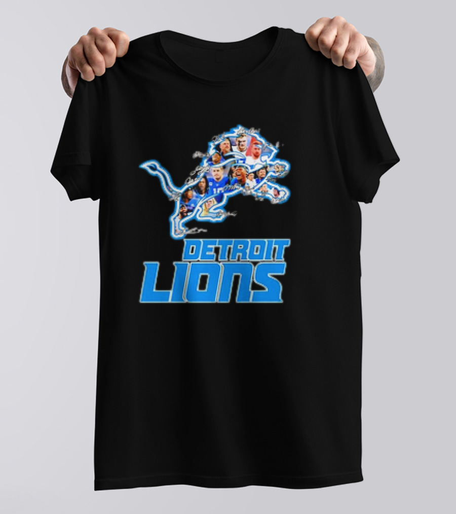 Detroit Lions Photos Coach Dan Campbell And Players Signatures T-Shirt