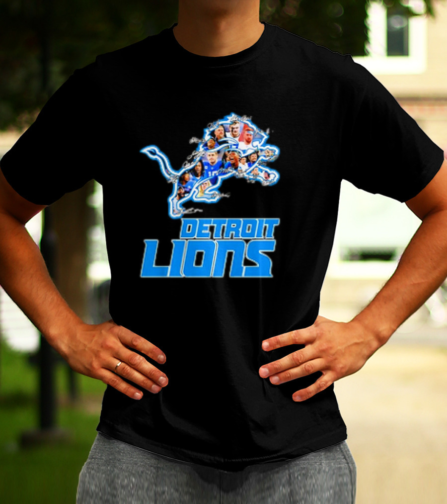 Detroit Lions Photos Coach Dan Campbell And Players Signatures T-Shirt