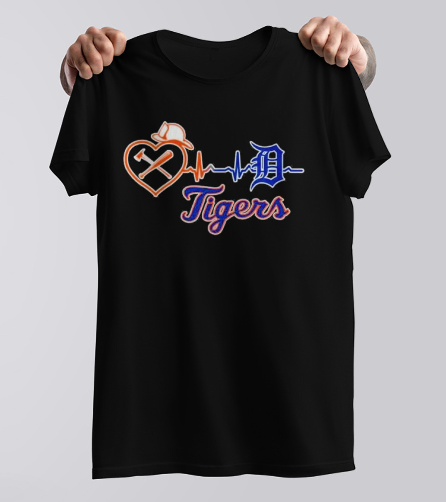 Firefighter Detroit Tigers Heartbeat T-Shirt