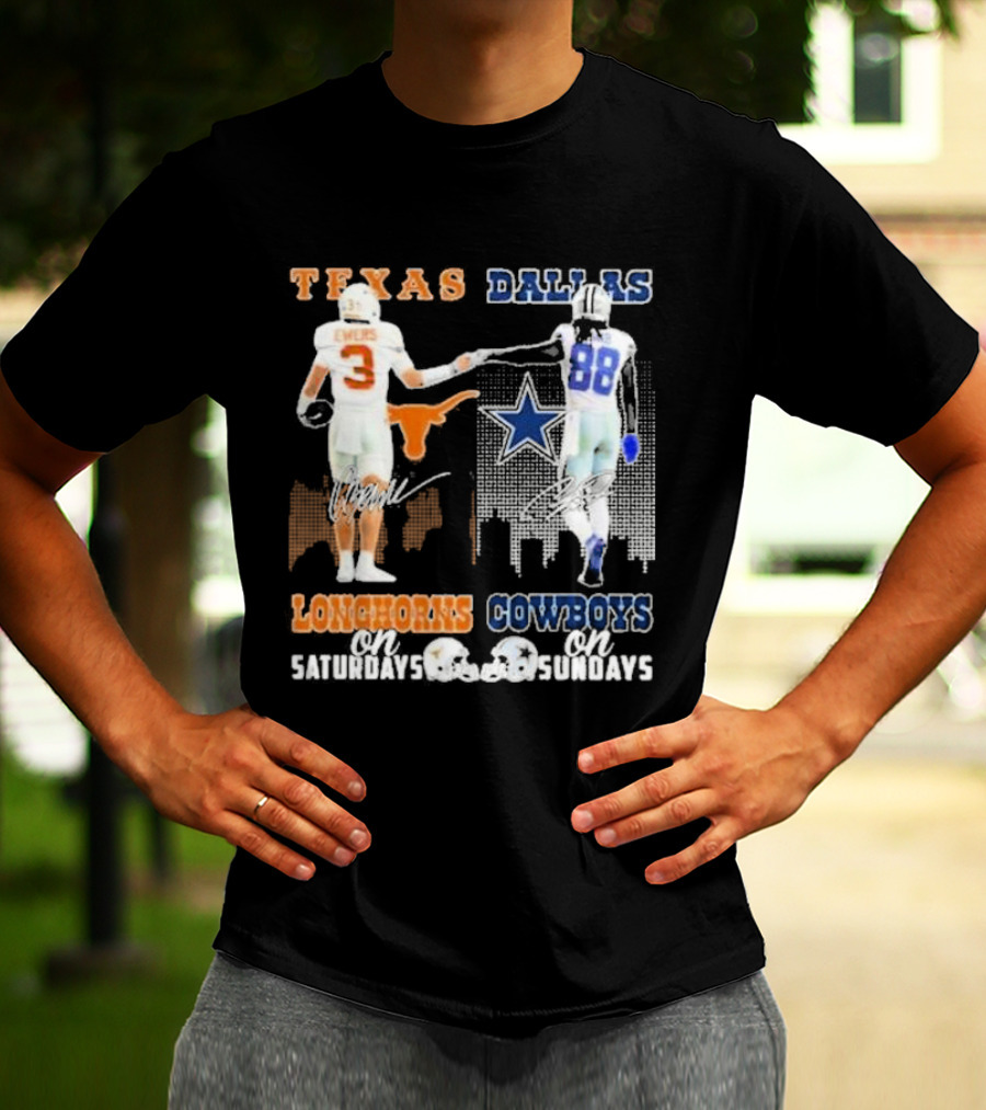 Ewers And Lamb Longhorns On Saturdays Cowboys On Sundays T-Shirt