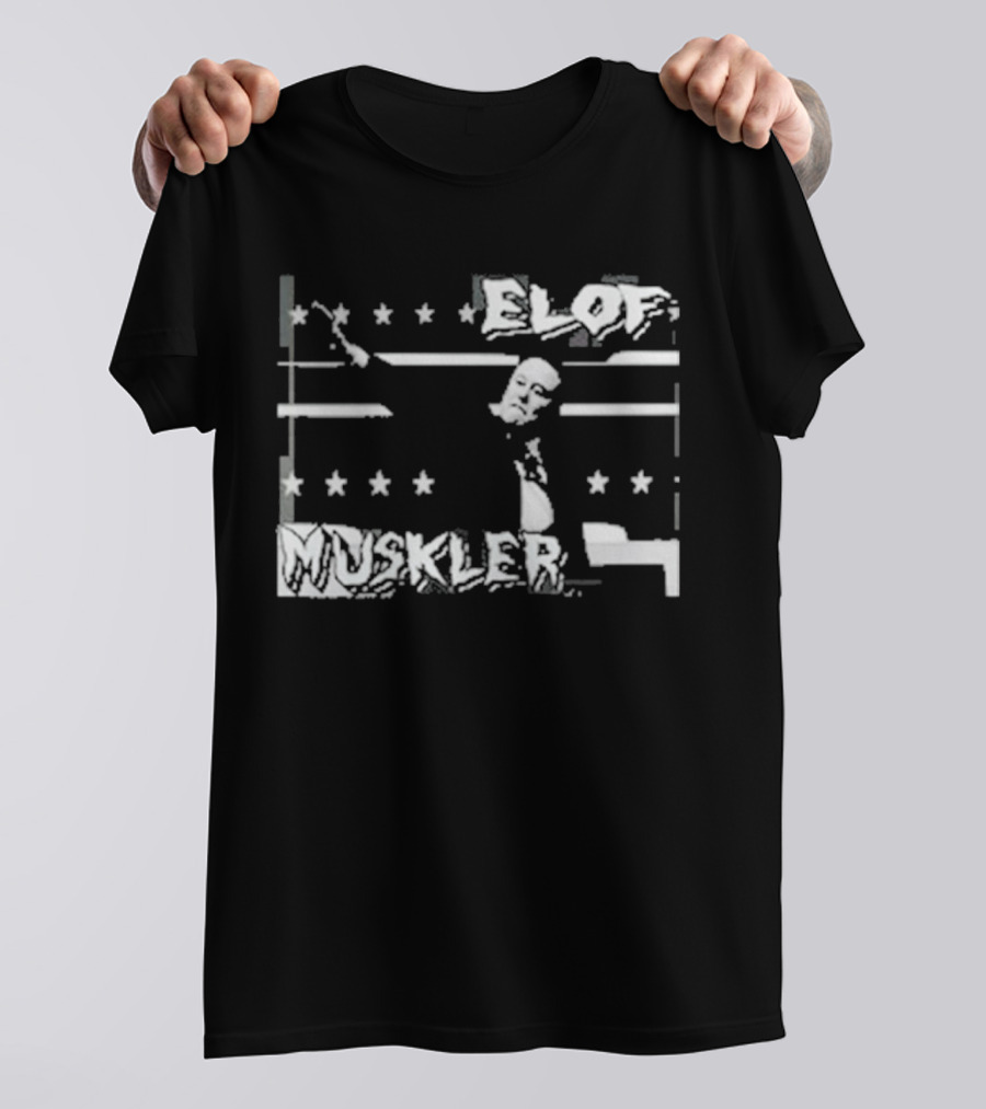 Elof Muskler Bold Star Pattern With Strongman Silhouette T-Shirt