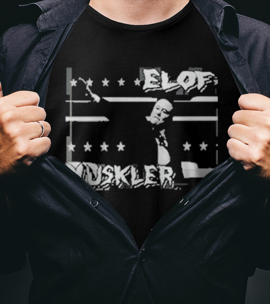 Elof Muskler Bold Star Pattern With Strongman Silhouette T-Shirt