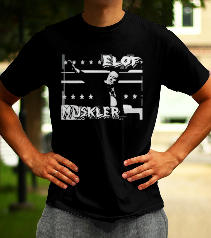 Elof Muskler Bold Star Pattern With Strongman Silhouette T-Shirt