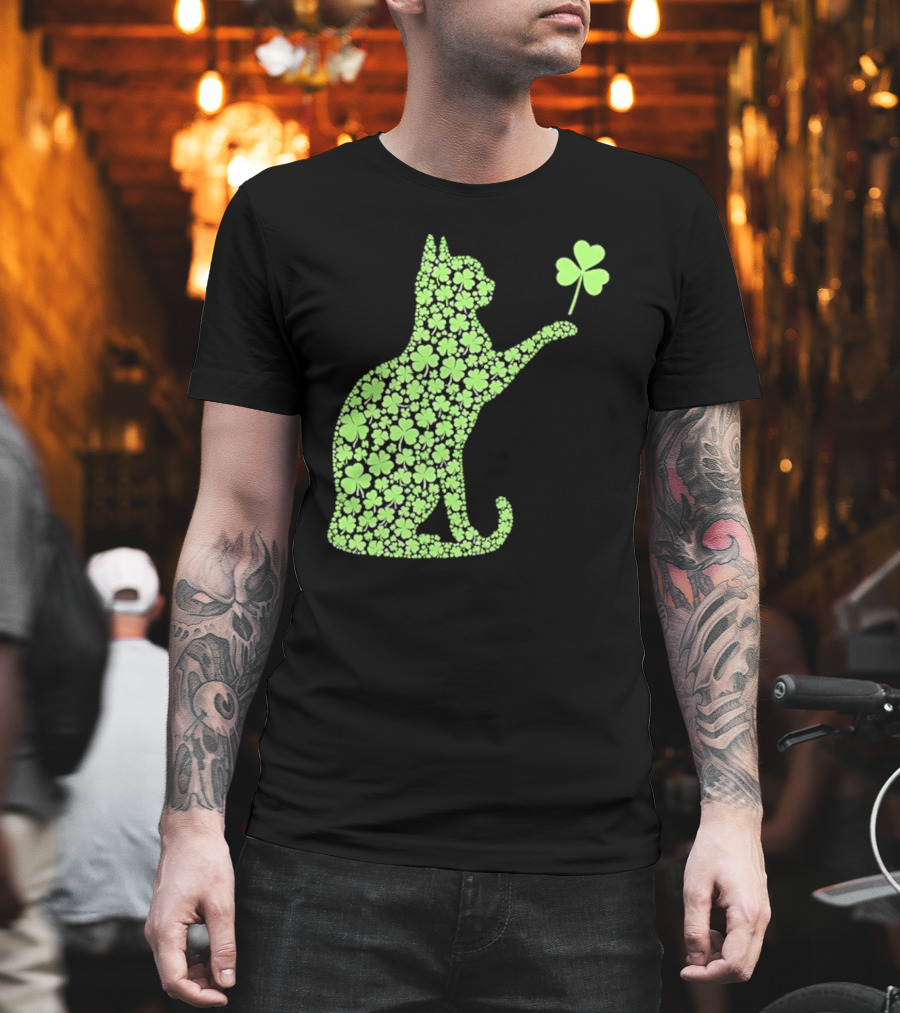 Funny St. Patrick’S Day Shamrock Cat Irish T-Shirt